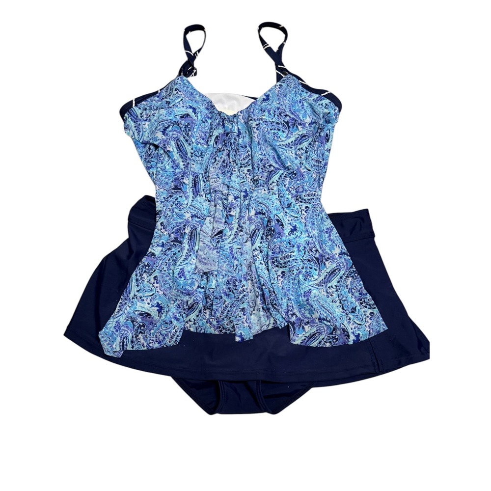 Mazu Swim Navy Paisley Tiered Tankini Top and Swim Skirt Set 14